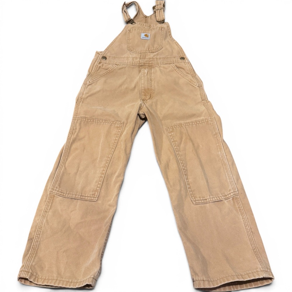 Carhartt Kids Tan Duck Canvas Double Knee Overalls Bibs *flawed Older Pair